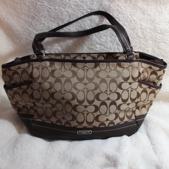 Coach PARK Signature CARRIE F23297 💎Tote/Shoulder Bag 💎Khaki/Brown - Picture 1 of 7
